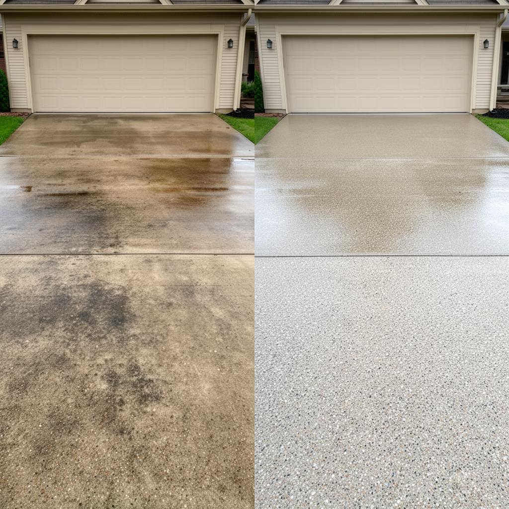 Before and after pressure washing